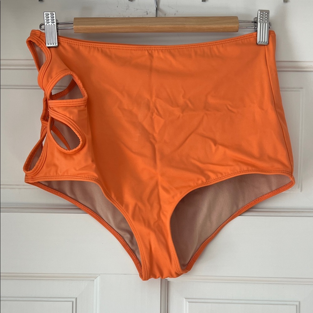 Kortni Jeane High-Waist Bikini Bottoms in Bright Orange